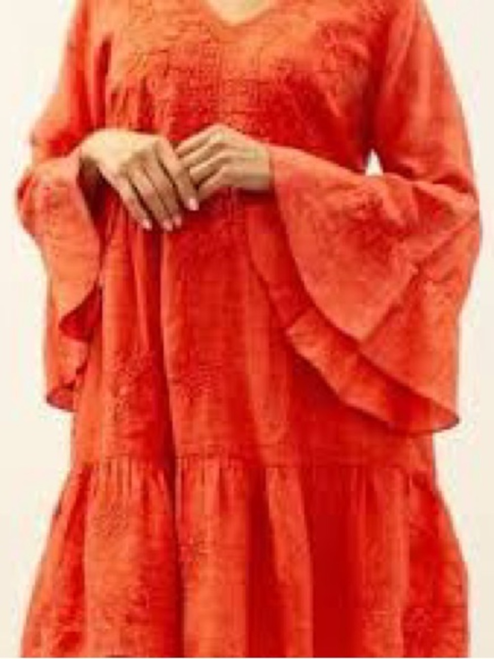 Kyla Seo Caite Ayla Embroidered Handmade boho Tiered Flare Sleeve Dress